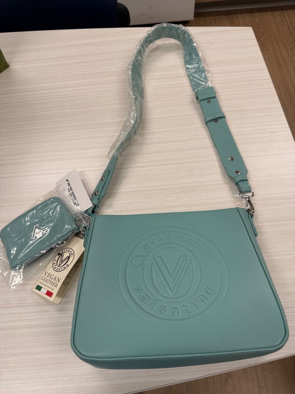 Valentino Orlandi Mint Green Embossed Logo Shoulder Bag - Picture 2 of 10